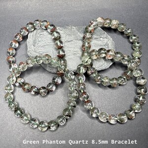 Natural Brazilian Phantom Quartz Bracelet/ 8mm to 12mm Green Brown Minerals Matrix Stretchy Bracelet/The Stone of Transformation and Luck image 7