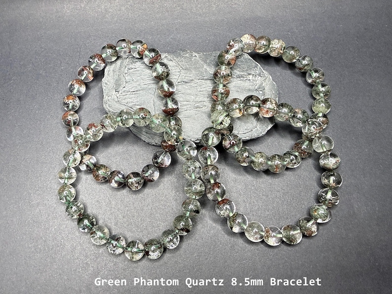 Natural Brazilian Phantom Quartz Bracelet/ 8mm to 12mm Green Brown Minerals Matrix Stretchy Bracelet/The Stone of Transformation and Luck image 7