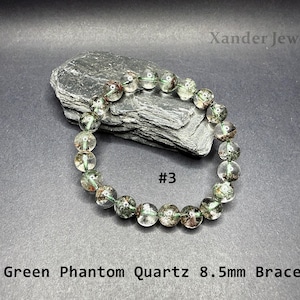 Natural Brazilian Phantom Quartz Bracelet/ 8mm to 12mm Green Brown Minerals Matrix Stretchy Bracelet/The Stone of Transformation and Luck 8.5mm Bracelet #3