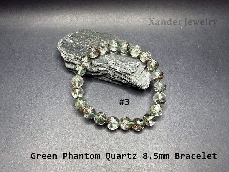 Natural Brazilian Phantom Quartz Bracelet/ 8mm to 12mm Green Brown Minerals Matrix Stretchy Bracelet/The Stone of Transformation and Luck 8.5mm Bracelet #3
