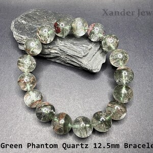 Natural Brazilian Phantom Quartz Bracelet/ 8mm to 12mm Green Brown Minerals Matrix Stretchy Bracelet/The Stone of Transformation and Luck 12.5mm Bracelet