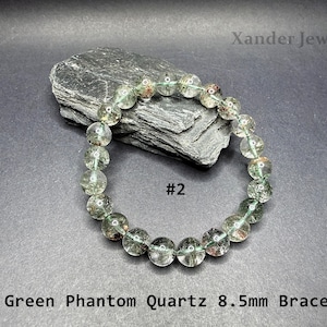 Natural Brazilian Phantom Quartz Bracelet/ 8mm to 12mm Green Brown Minerals Matrix Stretchy Bracelet/The Stone of Transformation and Luck 8.5mm Bracelet #2