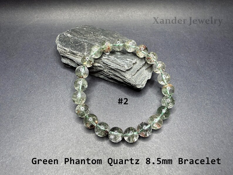Natural Brazilian Phantom Quartz Bracelet/ 8mm to 12mm Green Brown Minerals Matrix Stretchy Bracelet/The Stone of Transformation and Luck 8.5mm Bracelet #2