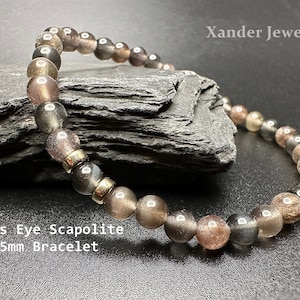 Genuine AAA Cats Eye Scapolite Bracelet/ 5mm Round Beads Stretchy Bracelet/ A Stone for Problem Solving and Achievement