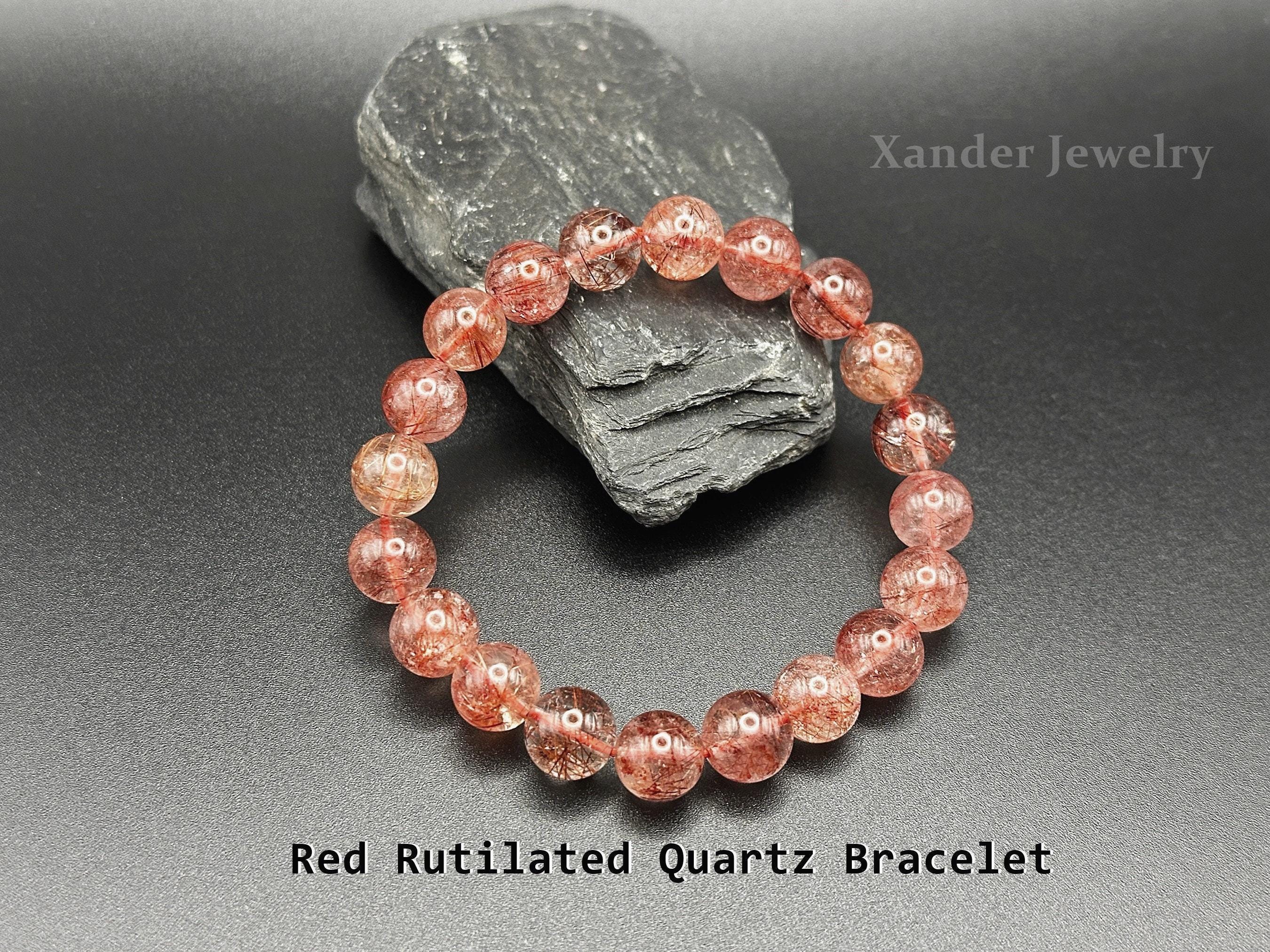 Red Rutilated Quartz - Etsy Red rutile hair quartz bracelet RARE 12mm main image 2