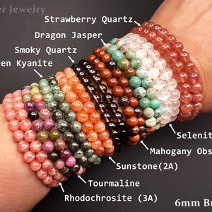 Natural Crystal 6mm Bead Stretch Bracelet/ 69 Healing Stones to choose: Kyanite, Malachite, Morganite, Tourmaline, Tanzanite.../Custom Sizes