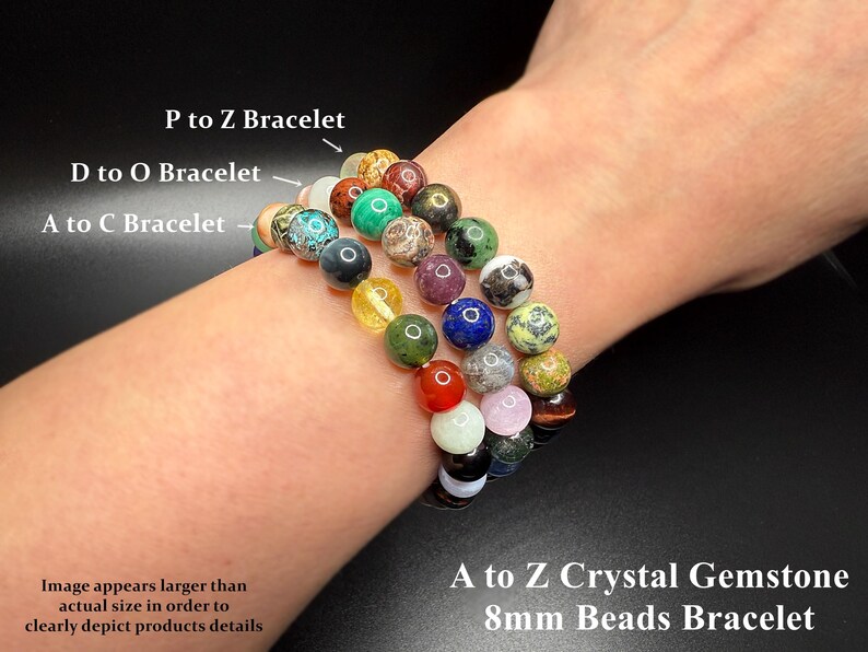 A to Z Natural Crystal Gemstone Bracelet Set/ 8mm Stone Beads (no repeats) Stretch Bracelet/ Energy Healing Protection Power Unique Gifts image 8