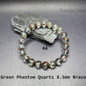 Natural Brazilian Phantom Quartz Bracelet/ 8mm to 12mm Green Brown Minerals Matrix Stretchy Bracelet/The Stone of Transformation and Luck 8.5mm Bracelet #4