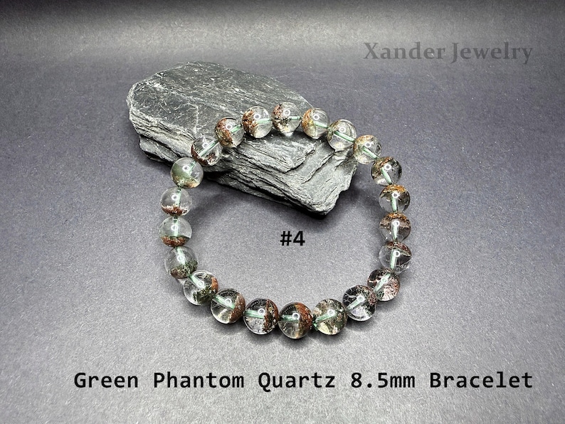 Natural Brazilian Phantom Quartz Bracelet/ 8mm to 12mm Green Brown Minerals Matrix Stretchy Bracelet/The Stone of Transformation and Luck 8.5mm Bracelet #4
