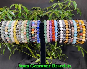 8mm Round Beads Stretchy Bracelet / 36 Gemstones to choose: Amethyst, Amazonite, Beryl, Citrine, Lapis, Labradorite , Moon Stone and more