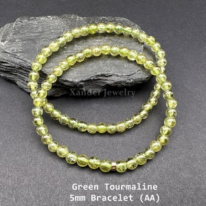 Pulsera de turmalina verde natural/ Pulsera de cuentas redondas AA de 5 mm/ Piedra de suerte, éxito, abundancia y prosperidad/ Piedra de nacimiento de octubre