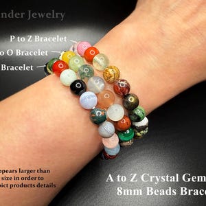 A to Z Natural Crystal Gemstone Bracelet Set/ 8mm Stone Beads (no repeats) Stretch Bracelet/ Energy Healing Protection Power Unique Gifts image 7