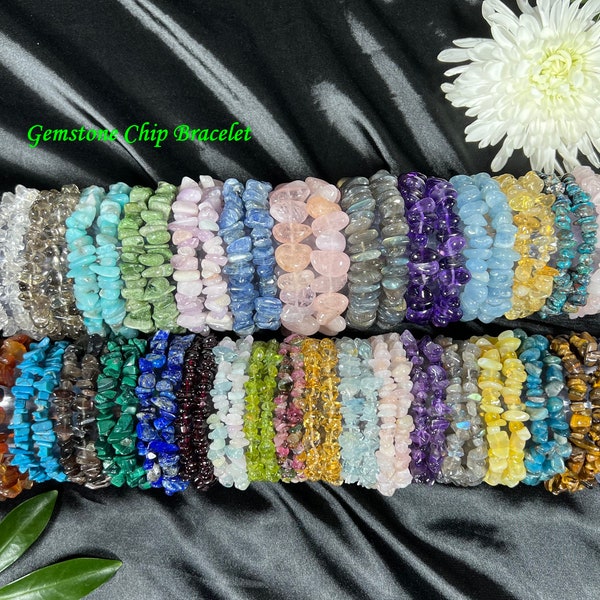 Gemstone Chips Bracelet / Aquamarine, Apatite, Beryl, Citrine, Kyanite, Kunzite, Larimar, Morganite, Peridot, Scapolite, Tourmaline & more