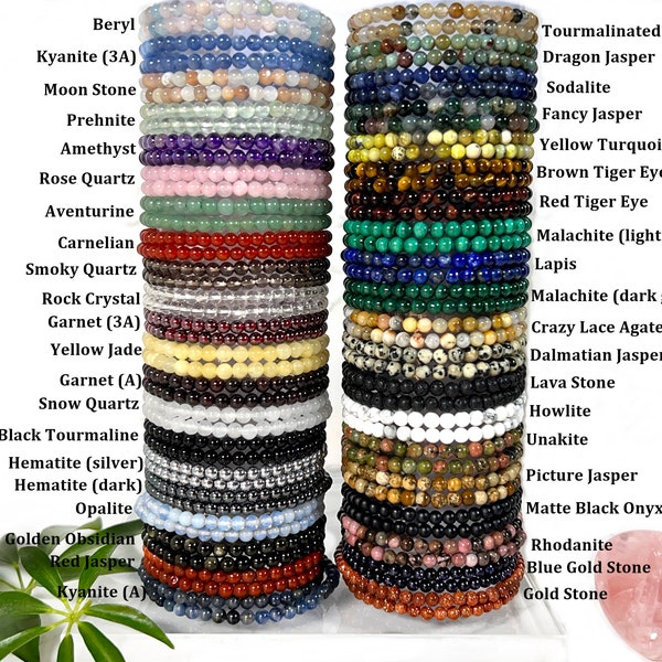 Mini Crystal 4mm Bead Stretchy Bracelet/ 53 Energy Healing Stones to choose: Aquamarine, Kyanite, Malachite, Rutilated Quartz../Custom Sizes