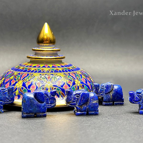 Hand Carved Lapis Elephant / Front to Back Drilled Lapis Elephant 22mmx16mm Bead, Decor /  Good Luck, Power, Wisdom and Fertility.