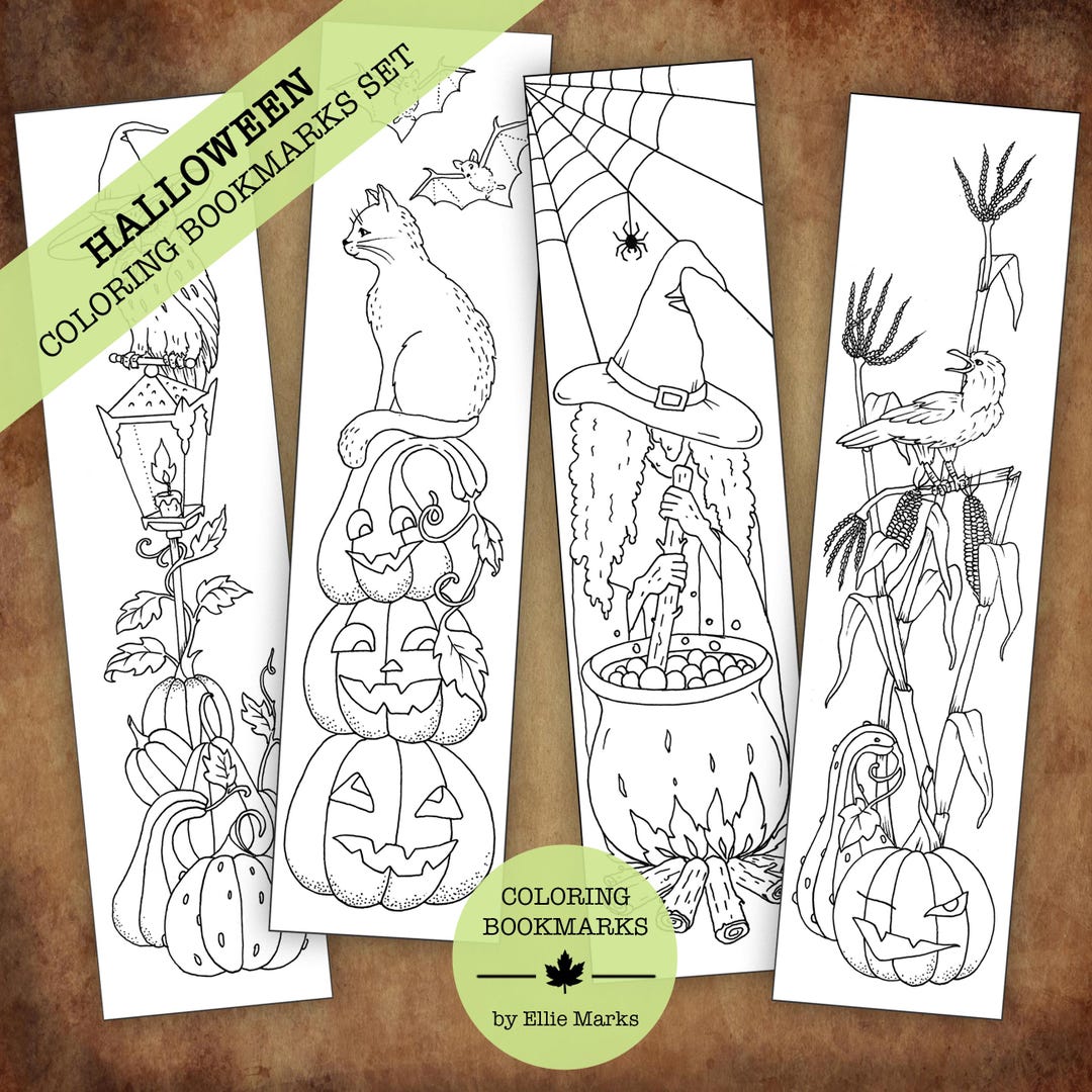 Halloween Coloring Bookmarks: Hand-drawn Printable Designs (PDF JPG) - Etsy