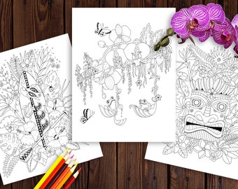 Tropical Flowers - 3 Coloring Pages