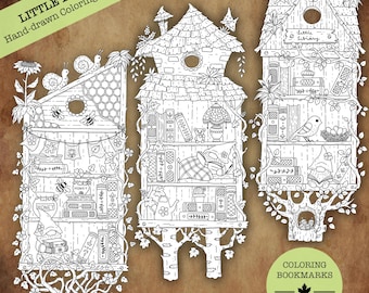 Coloring Bookmarks by Ellie Marks | Little Libraries | Printable Colouring Page Coloring Book Instant Download PDF JPG