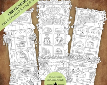 Coloring Bookmarks by Ellie Marks | Les Pâtisseries | Printable Colouring Page Coloring Book Instant Download PDF JPG
