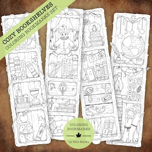 Mal Lesezeichen von Ellie Marks | Gemütliches Bücherregal | Druckbare Erwachsene Malseite Malbuch Geschenk Sofort-Download PDF JPG