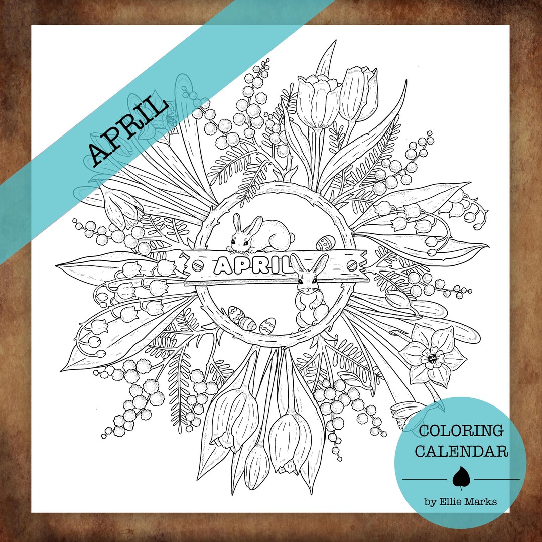 April Coloring Calendar Page: Floral Bunny Design (PDF & JPG) - Etsy