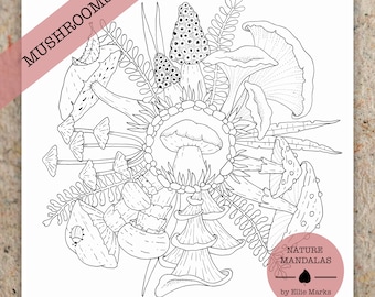 Mushroom Coloring Page: Hand-Drawn Anti-Stress Design (Digital Download)