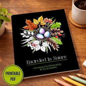 Eingekreist in der Natur — Handgezeichnetes botanisches Malbuch für Erwachsene, printable PDF Instant Download Bild 1