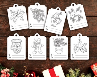 Coloring holiday gift tags  - Printable PDF
