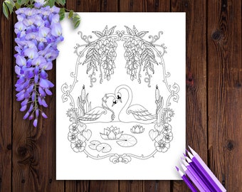 Printable Adult Coloring Page PDF and JPEG. Digital Wisteria Flowers ...