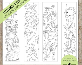 Under The Sea | Ellie Marks - Premium Coloring Coloring Bookmarks | Printable Adult Colouring Pages Book Instant Download Illustration PDF