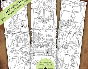 Coloring Bookmarks by Ellie Marks | Christmas Windows | Christmas Gift Printable Colouring Page Coloring Book Instant Download PDF JPG