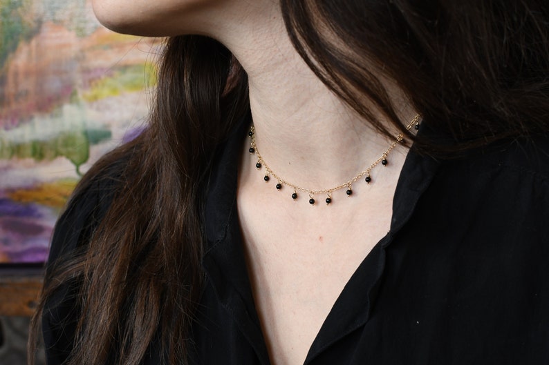14k Gold Handmade Necklace with Onyx Charms