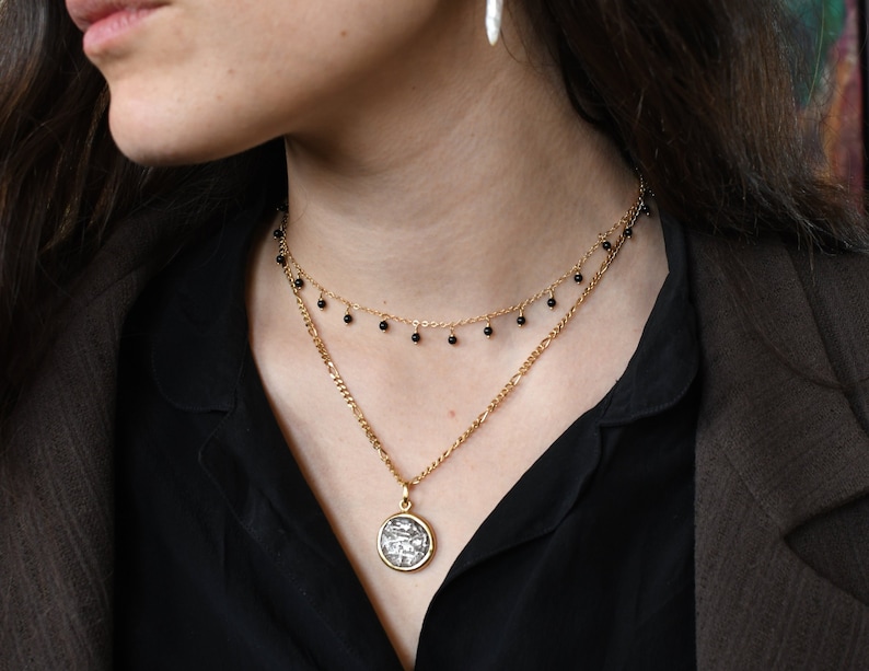 14k Gold Handmade Necklace with Onyx Charms