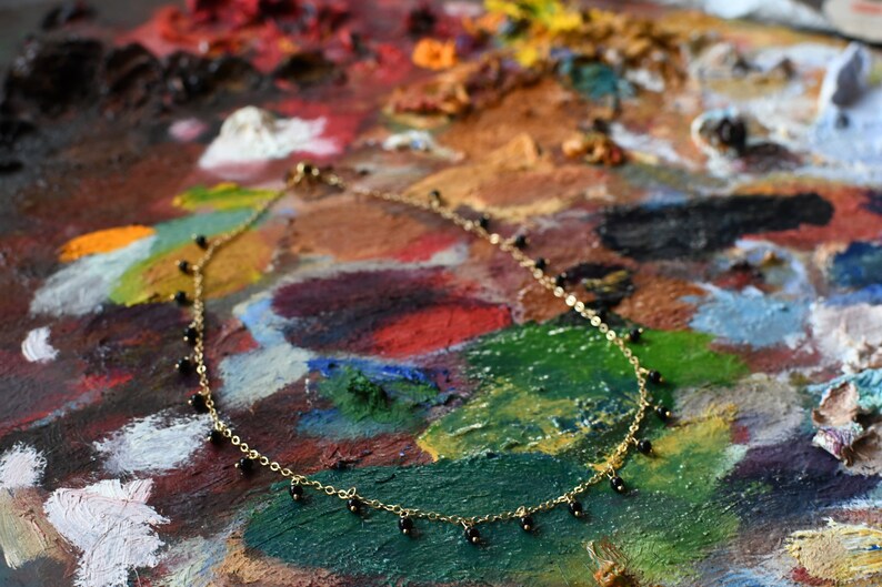 14k Gold Handmade Necklace with Onyx Charms