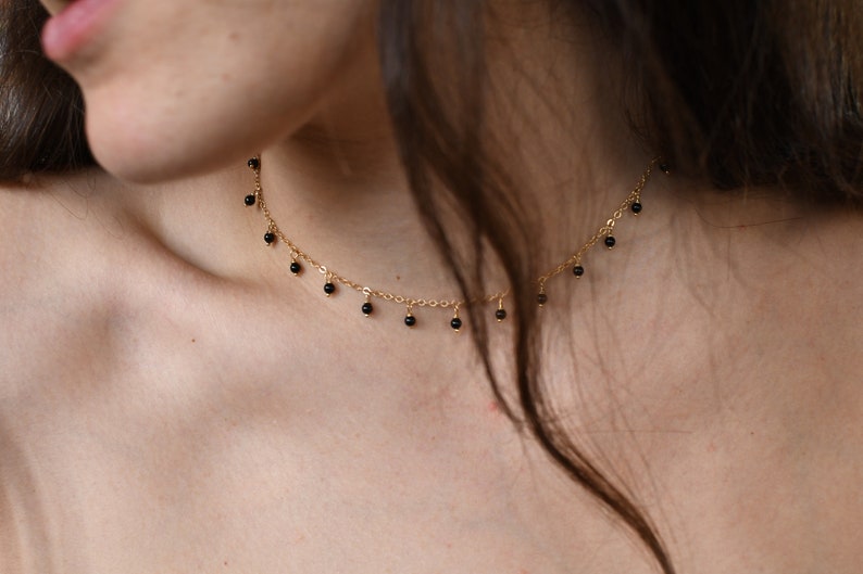 14k Gold Handmade Necklace with Onyx Charms