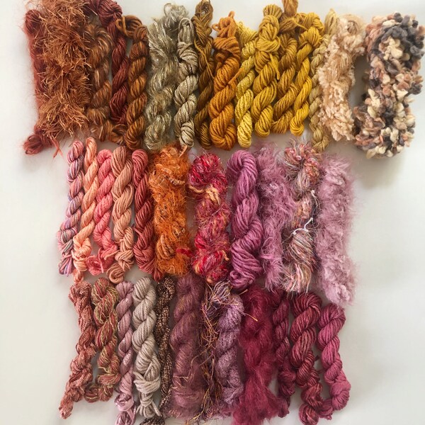 390 yards mini yarn skeins, yarn bundle fiber pack, Saori weaving knitting crochet tapestry supply, textile art, gift for weavers, Rosegold