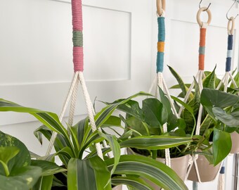 Retro Macrame Hanging Wood Plant Hanger Flower Pot Garden Rope Basket Wall Art 