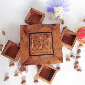 Moroccan Handmade thuya wood jewelry organizer box, storage box, 7” X 7” X 2.5”