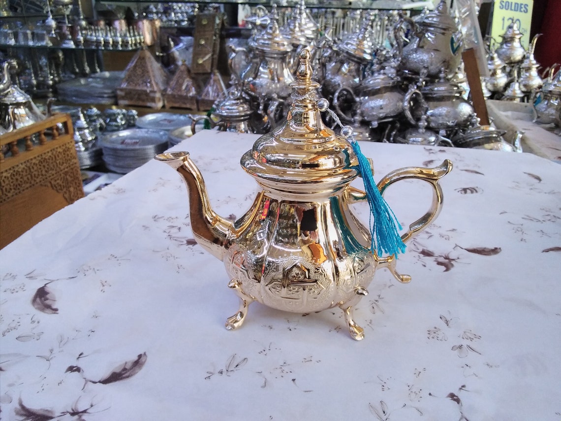 Authentic Handmade Brass Gold Plated Moroccan Teapot Serving Etsy