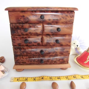 Moroccan Handmade thuya wood jewelry organizer box, storage box with 7 drawers, 7.5” X 7.5” X 3.5”