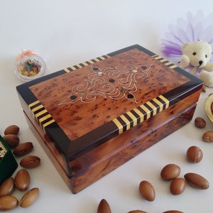 Moroccan Handmade thuya wood jewelry organizer box, storage box, 8" X 5" X 2.8"