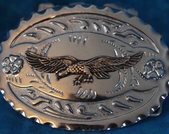 Eagle Oval Silver Tone Belt Buckle