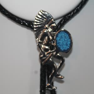 Blue Inlay Indian Figure Bolo Tie
