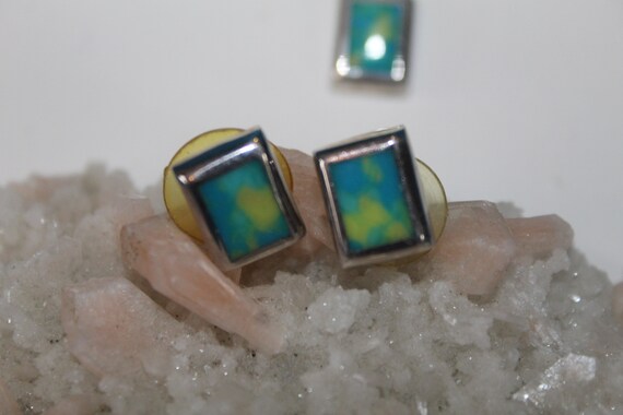 Green & Yellow Inlay Sterling Silver Earring And … - image 3