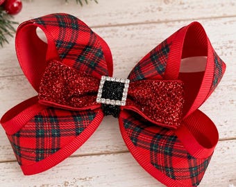 Tartan Christmas Hair Bow,  Girls / Toddler Holiday Winter Accessory