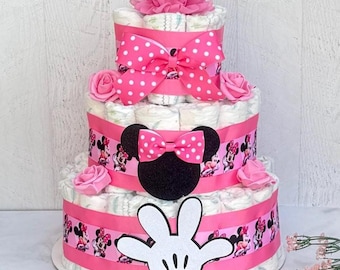 Minnie Mouse Diaper Cake Girl,3 tier Baby Shower Centerpiece
