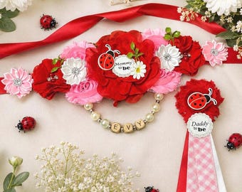 I love Bugs Baby Shower  Maternity Sash , Ladybug Daddy and Family Pins