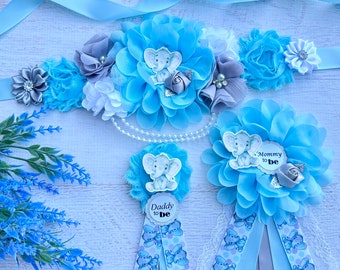 Elephant Maternity Sash Elephant Baby Shower Sash Blue Elephant Sash Baby Shower Boy Mommy Sash Baby Bump Sash Pregnancy Sash