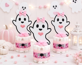 Ghost Diaper Cakes Set Of 3 Halloween Baby Shower Centerpieces , Choose your Color