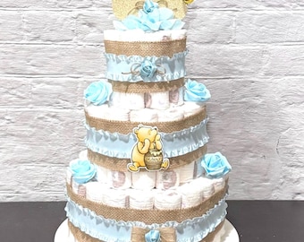 Classic Pooh Diaper Cake: Boy Baby Shower Centerpiece